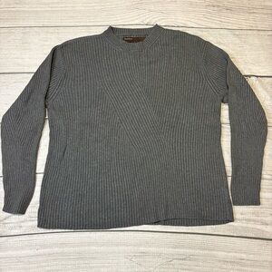Perry Ellis Gray Ribbed Knit Sweater Crew Neck Long Sleeve Size XL